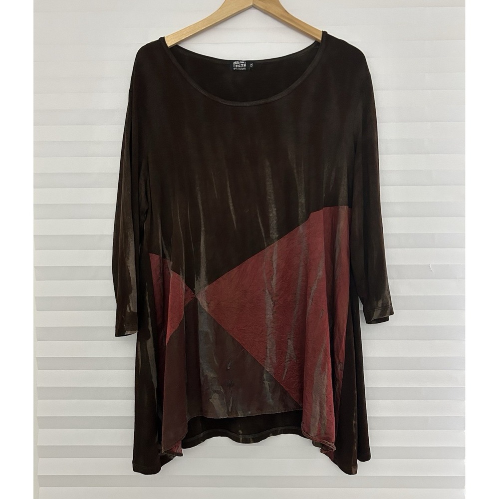 Art Of Cloth Tunic Top Women Size 1X Asymmetrical Shirt Stretch Artsy Lagen